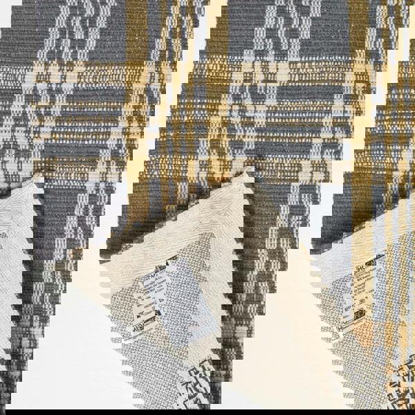 HOMESCAPES Douglas Grey and Yellow Tartan Check Non-Slip 100% Wool Rug