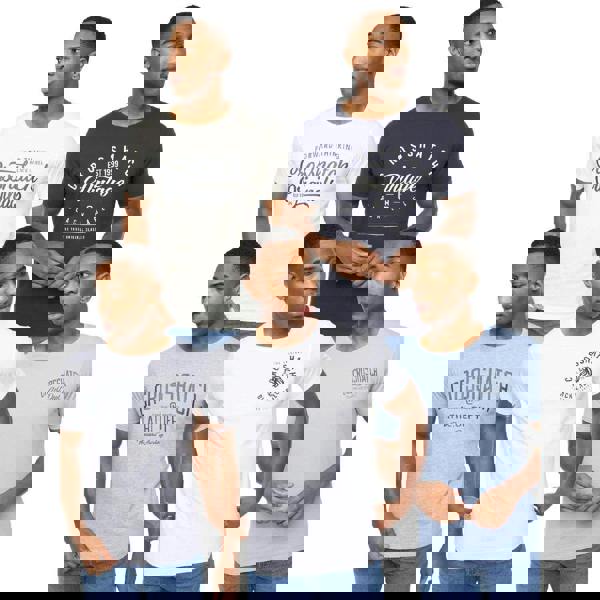 Crosshatch Mens College Theme Printed T-Shirt (Pack of 5) - Navy/Off White/Blue/Grey Marl/White