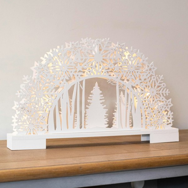Samuel Alexander 45cm Battery Operated White Wooden Snowflake Arch & Christmas Trees with 10 Warm White LEDs