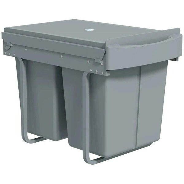 Pull Out Bin, Kitchen Under Sink Bin with 2 Removable Compartments, Smooth Glide, Grey