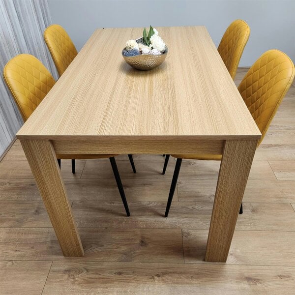 Kosy Koala Dining Table and 4 Chairs Oak Effect Table with 4 Mustard Gem Patterned Chairs