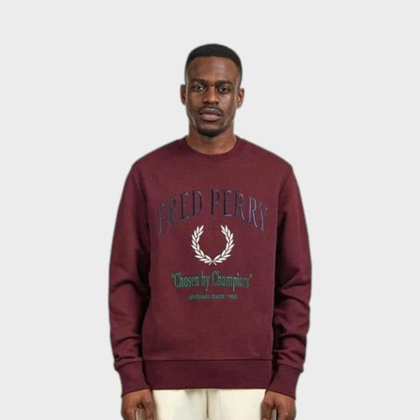 Fred Perry Embroidered Champion Sweatshirt Oxblood