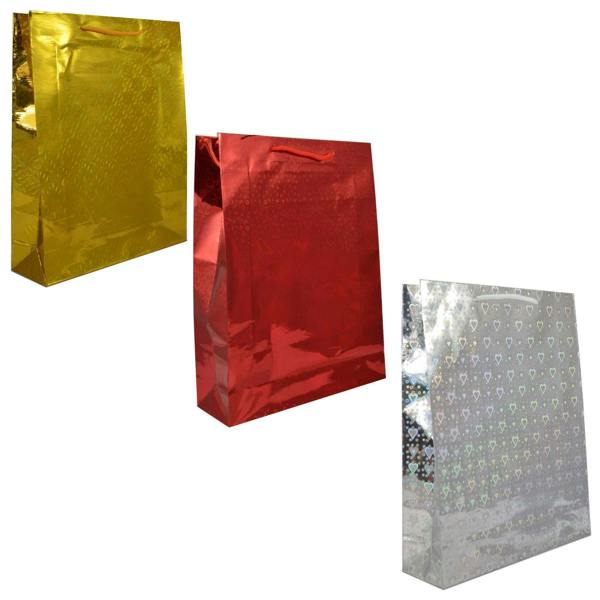 Shatchi Large Assorted Holographic Paper Gift Bags, Mixed Pack Sizes for Christmas and All Occasions