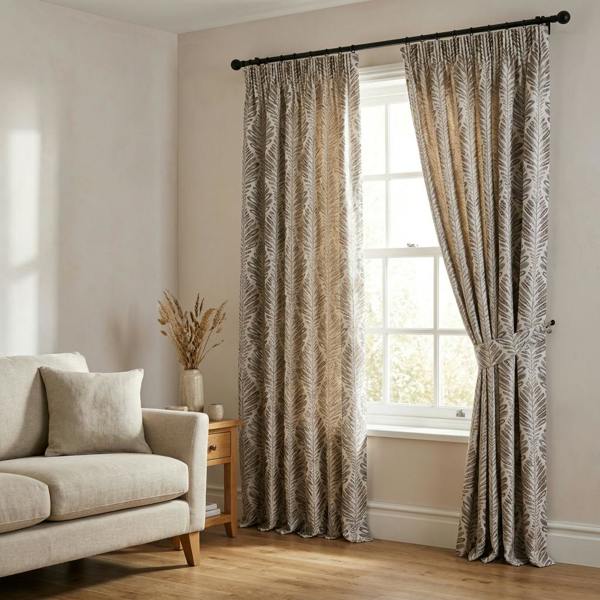 Clarion* made-to-measure curtains in Brown, styled in a living room