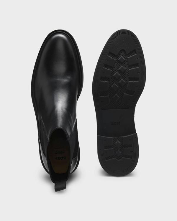 BOSS Orange Calev Mens Chelsea boots in polished leather with signature stitching - Black 001 | CHO | Designer Footwear,Mens Footwear,Boots,Short Boots