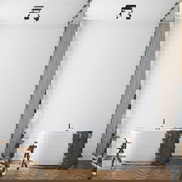 Milagro Joker Hand Made Ceiling Lamp In Matt Black With Striking Chrome Detail Featuring 2 Minmalistic Slender Cylinder Shades