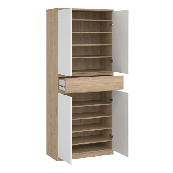 Wyld Haus Budapest White and Natural Oak Effect Wood Shoe Cabinet 4 Doors 1 Drawers