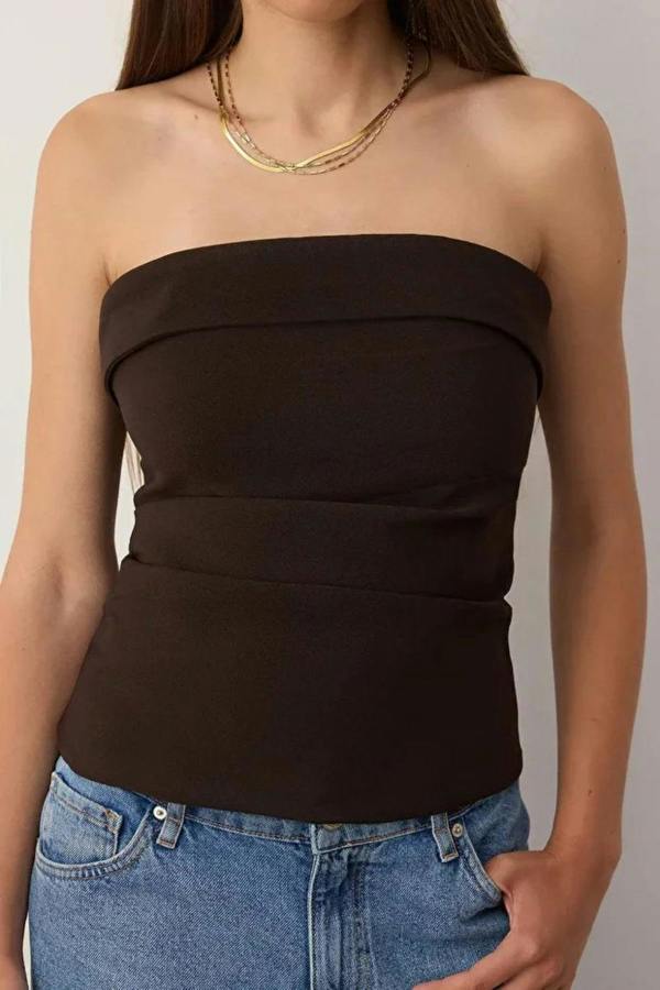 Hoxton Gal Strapless Fitted Draped Woven Blouse
