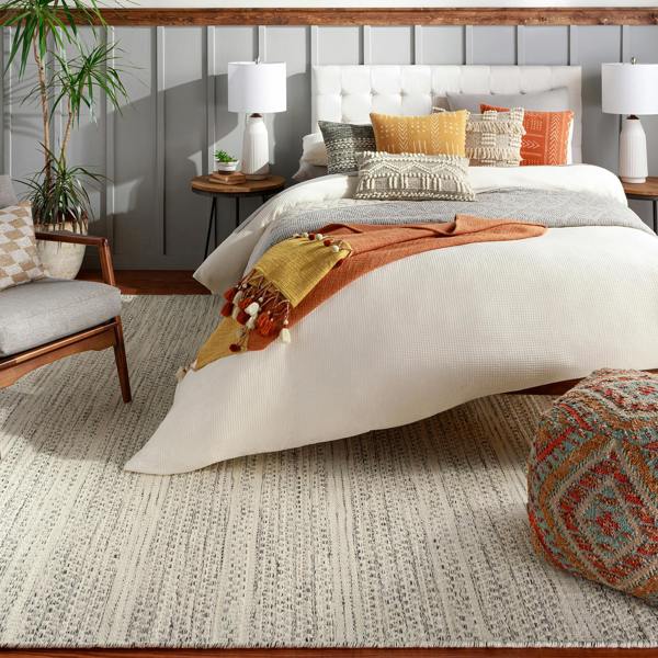 Livabliss Mardin-Hand Woven Cream Black Wool Modern Fringe Rug