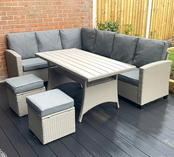 Outdoor Living York 8 Seat grey rattan corner sofa dining set