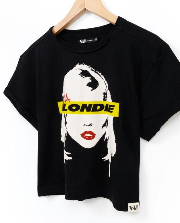 Blondie Womens Black Debbie Harry Cropped Short Sleeved T-Shirt