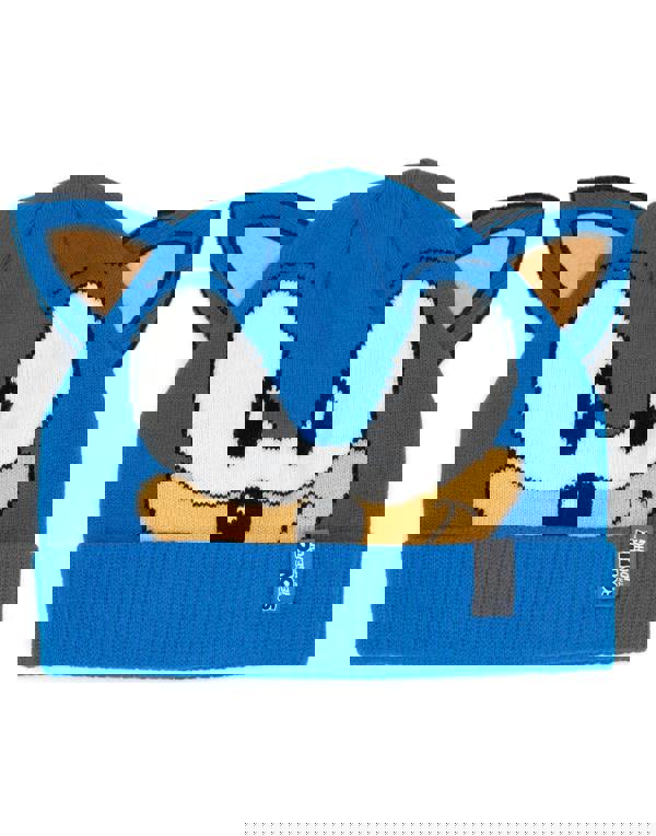 Sonic the Hedgehog Boys Blue Character Front Beanie and Gloves Set (One Size)