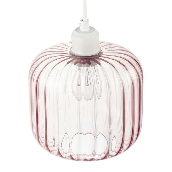 Contemporary Soft Pink Glass Wide Ribbed Square Pendant Light Shade Image 3