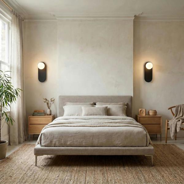 Matte Sand Black LED Wall Light with Opal White Spherical Glass Shade Image 6