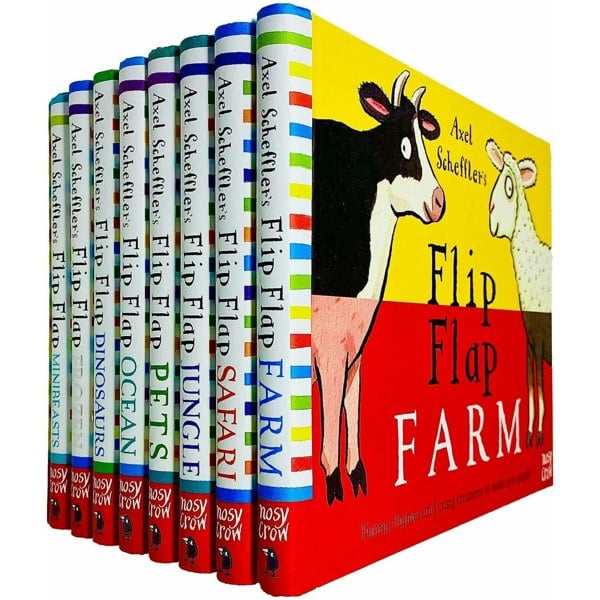 Axel Schefflers Flip Flap 8 Book Set Dinosaurs, Farm, Frozen, Pets, Ocean, Safari & more