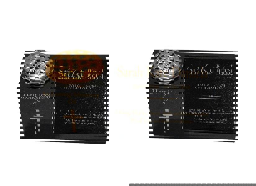 Memorials Direct Granite Memorial Vase and Plaque Combination – Cross Design, Solid Granite (16x6x6”) with Flower Pot Insert