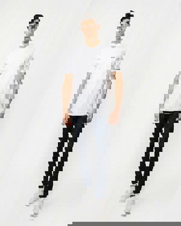 BOSS Green Tee V Mens Stretch Cotton V-Neck T-Shirt - White 100