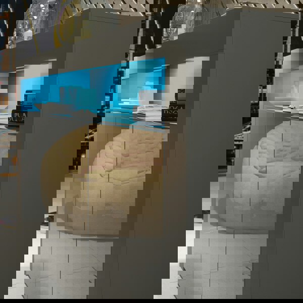 Mex Furnitur Modern Sideboard 155cm – Matt Grey Body with Grey Gloss Doors Free LED Lights