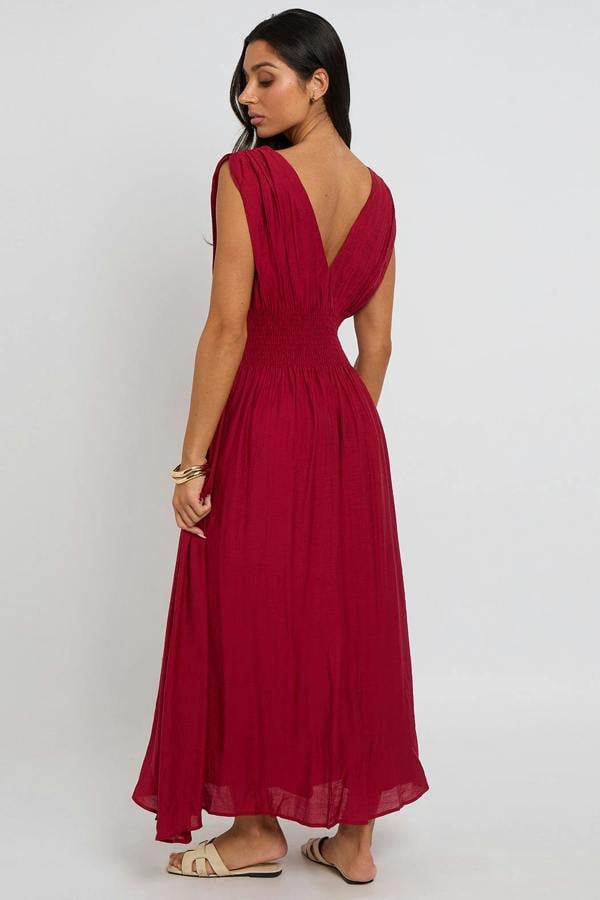 Urban Bliss Red Maxi Dress with Elasticated Waist