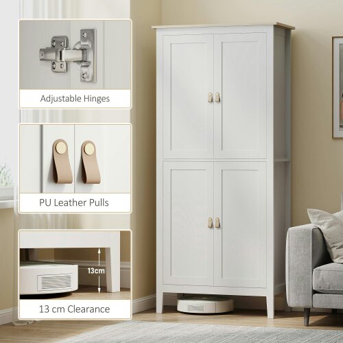 Wyld Haus Kaha Wooden White Tall Pantry Cabinet With Motion Sensor LED Lighting 176.5 cm