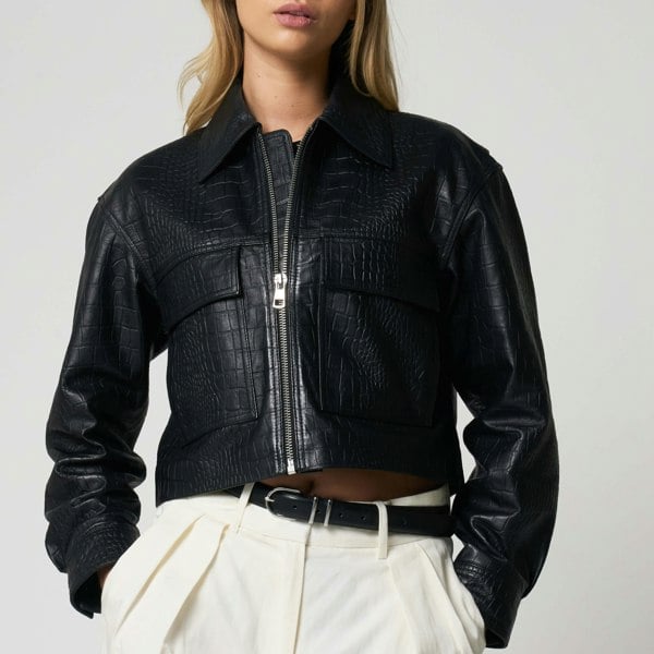 Barneys Originals Women's Croc Print Leather Jacket