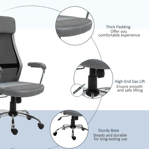 Bobobiy Office Chair, High Back Computer Chair with Adjustable Height, Swivel Rolling Wheels, Mesh Back and Linen-Feel Fabric Seat, Grey