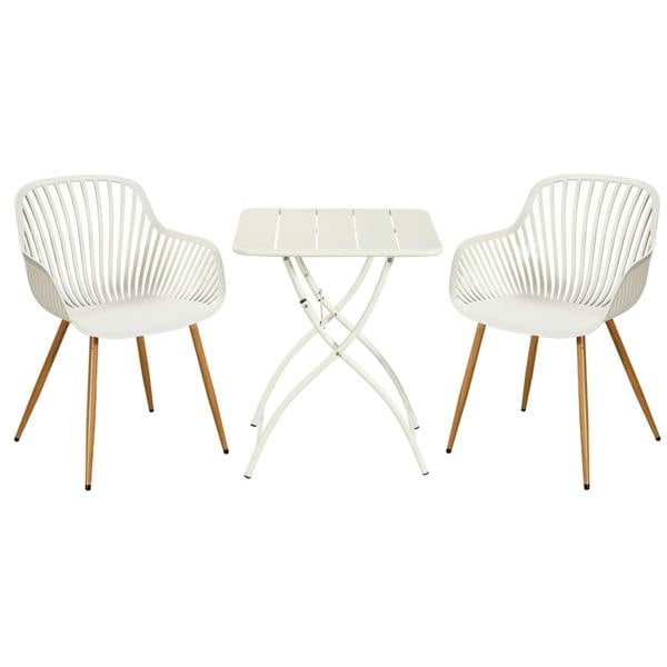 Core Products 3 Piece Bistro Garden Set, Pair Of Sunray Armchairs & Square Metal Folding Table, Moss Green With Wood Effect Legs