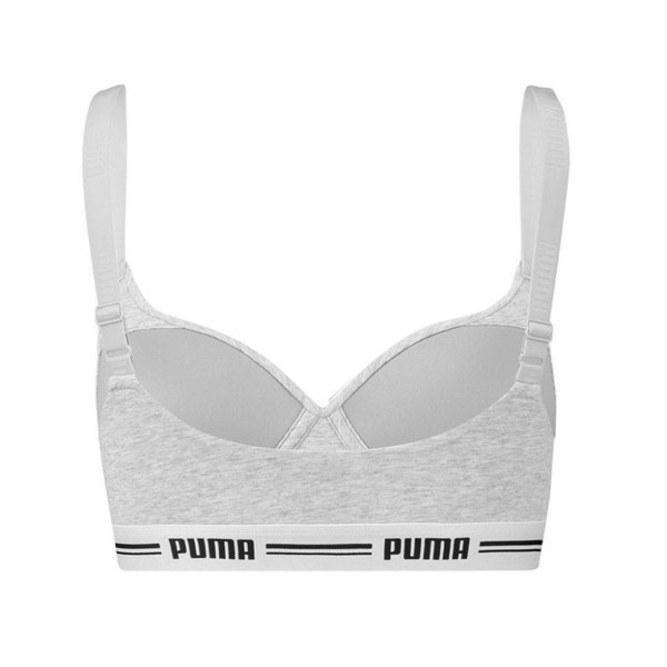 Puma Striped Logo Padded Bra Top, Grey Melange