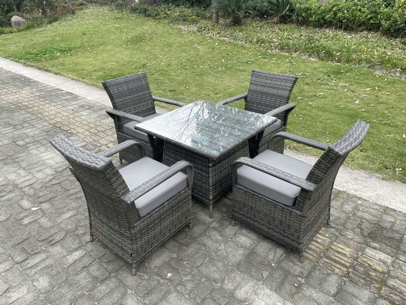Fimous Rattan Garden Furniture Dining Set Table And Chairs PE Wicker Patio Outdoor 4 Chairs Plus Square Table