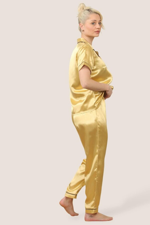 Luxe Satin Short Sleeve PJ Set – Gold Glamour