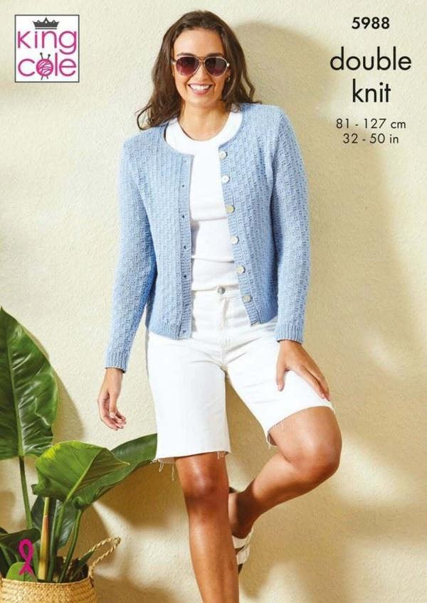 King Cole Linendale DK Knitting Pattern 5988, Tops, Cardigans for Women, 32 - 50 Inches