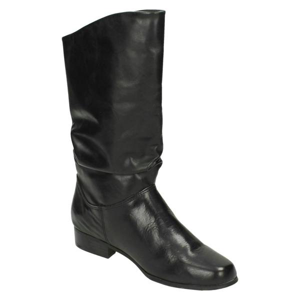 Spot On Ladies Leather Collection Pull Up Calf Length Boots