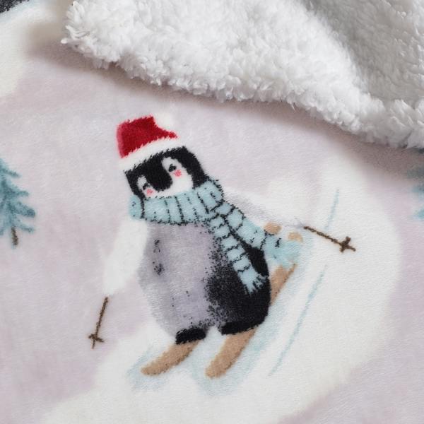 Catherine Lansfield Christmas Sherpa Penguins Cosy Blanket Throw Natural