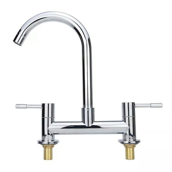 Havendro Modern Dual Lever Chrome Kitchen Sink Mixer Tap 2 Hole Deck Mounted Faucet