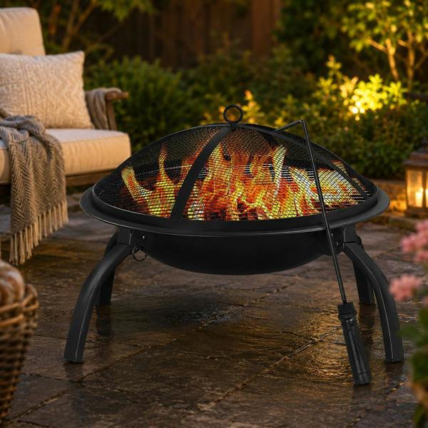 Groundlevel Round Foldable Fire Pit with Cooking Grill