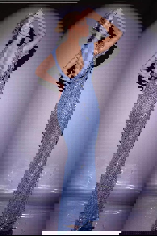 Cowl Back Sequin Maxi Dress - Blue DR3191