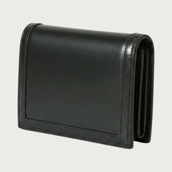 Supplied Fashion black calf leather bifold wallet with Greca motif detailing