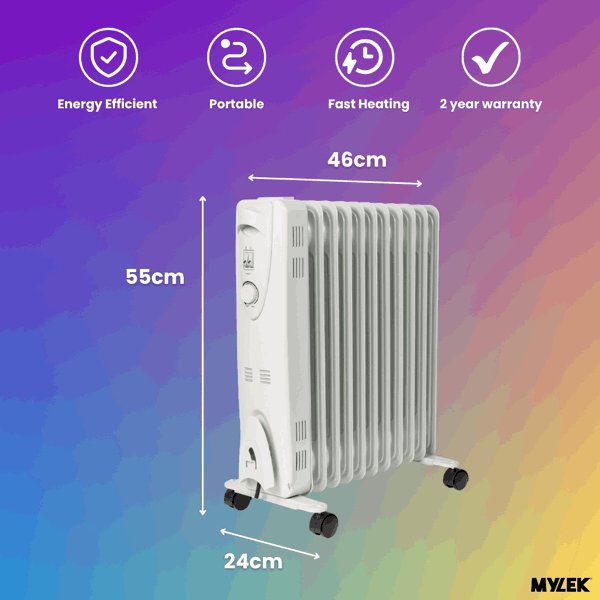 Mylek Oil Filled Electric Portable Heater Radiator with Adjustable Thermostat 2500w
