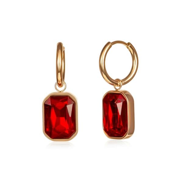 Zavana Red Rectangle Crystal Dangle Earrings on Small Hoops