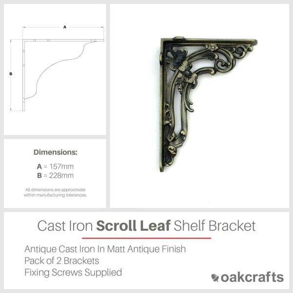 Oakcrafts Pair of Victorian Scroll Leaf Shelf Brackets 