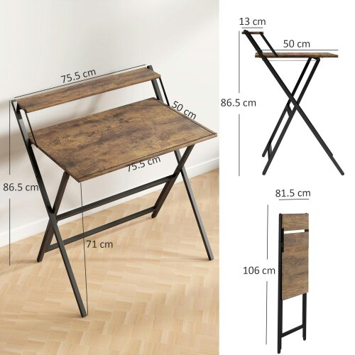 Wyld Haus Veeldi 81cm Small Wooden Brown Rustic Folding Desk With Raised Monitor Shelf