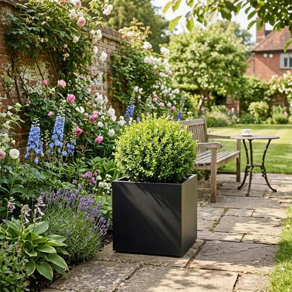 Nicoman Galvanised Steel Black Cube Metal Planter 50cm x 50cm