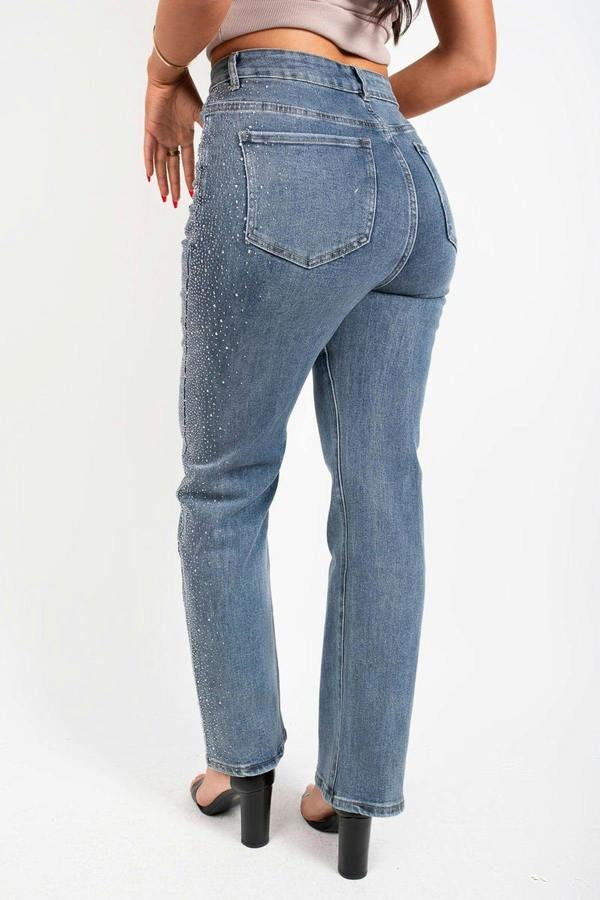 Elyndra High Waisted Sparkle Straight Leg Jeans - Grey