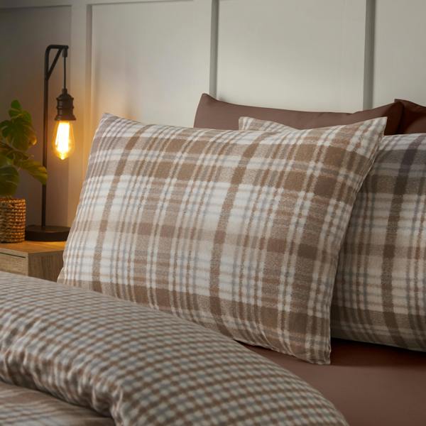 Catherine Lansfield Brushed Hamish Check Duvet Cover Set Natural
