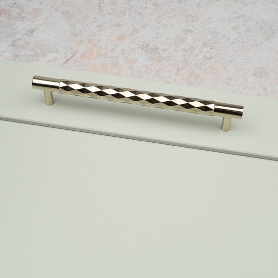 Handle & Home Polished Nickel Solid Brass Diamond Knurled Handle & Coordinating Knob