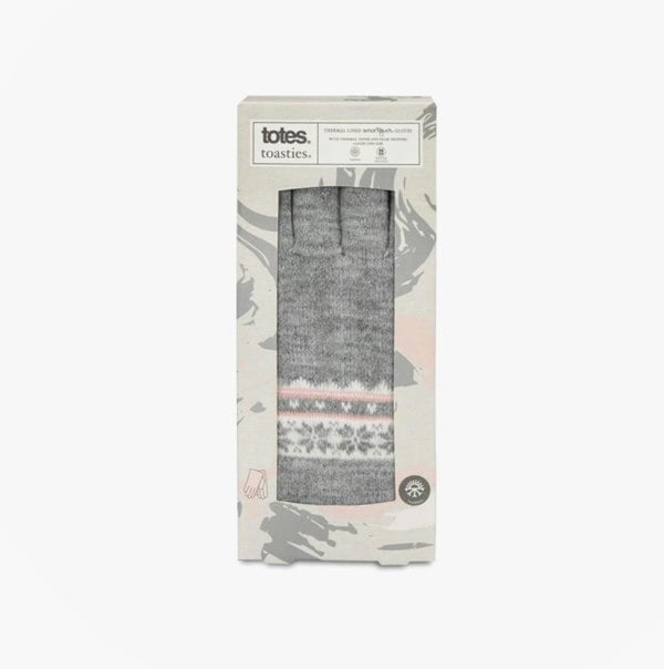 Totes Toasties STRETCH KNITTED Womens Touchscreen Gloves Grey Fair Isle