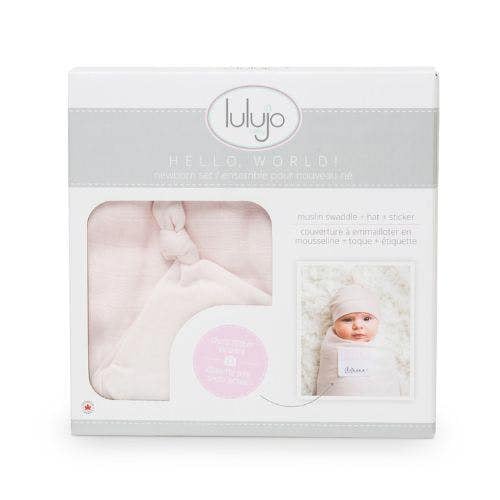 Lulujo - Hello World Bamboo Hat and Swaddle Gift Set - Pink
