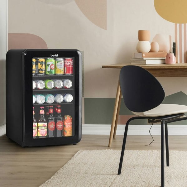 70L Under Counter Wine Beer Drinks Fridge Cooler - Glass Front Retro Style BLACK - LoopsDirect