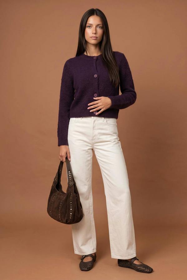 Urban Bliss Wool Blend Cropped Cardigan Purple