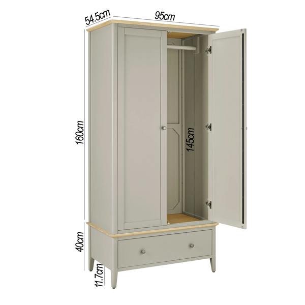 Statement Furniture Pembroke Double Wardrobe with Oak Top Modern 2 Door Wooden Storage